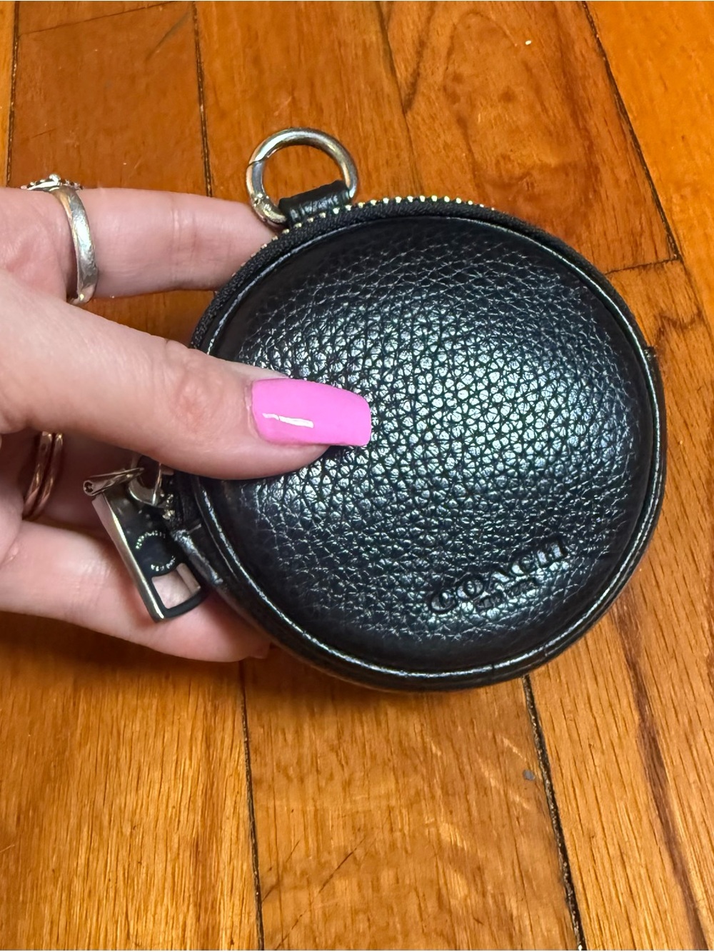 Coach Black Pebbled Leather Round Keyring Coin Case